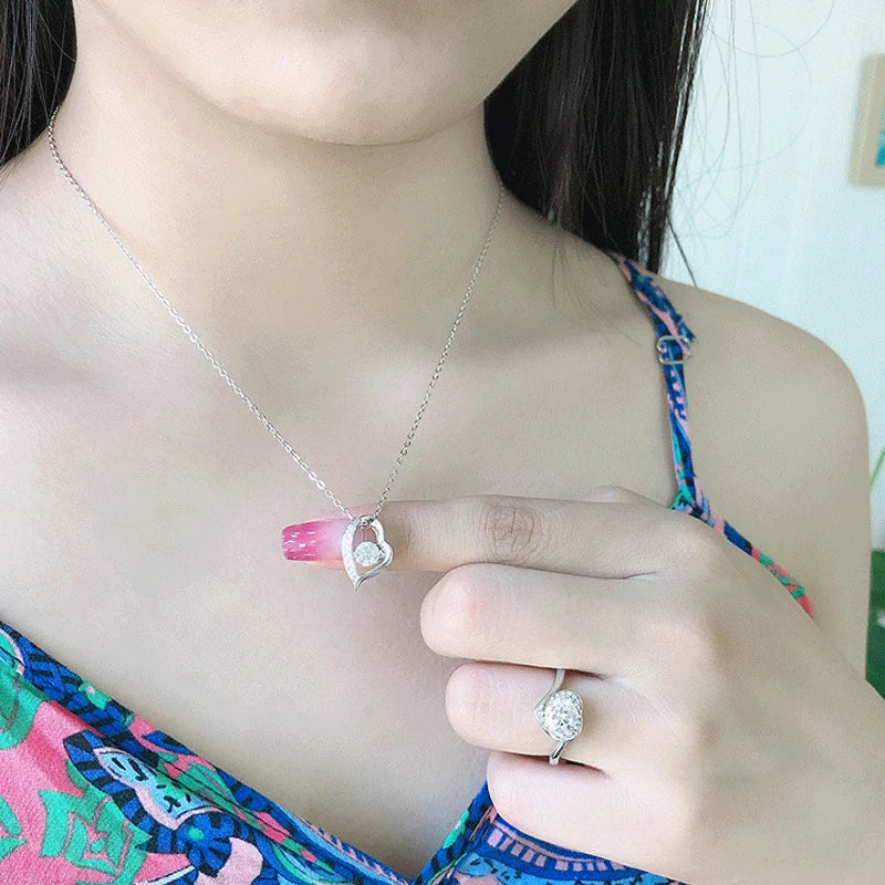 Dancing Diamond Heart Pendant Necklace