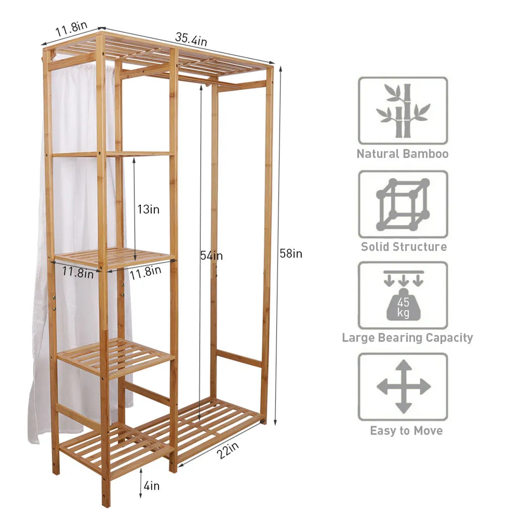 Bamboo Garment Rack with Shelves