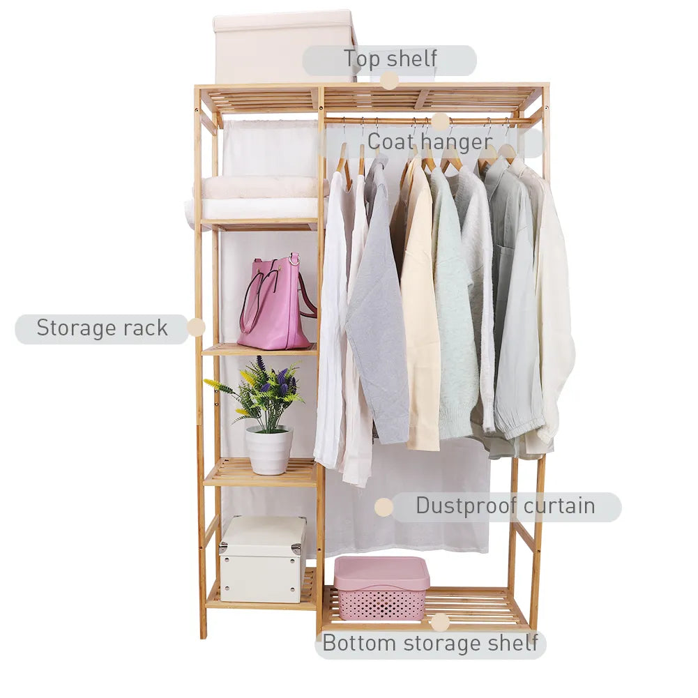 Bamboo Garment Rack with Shelves