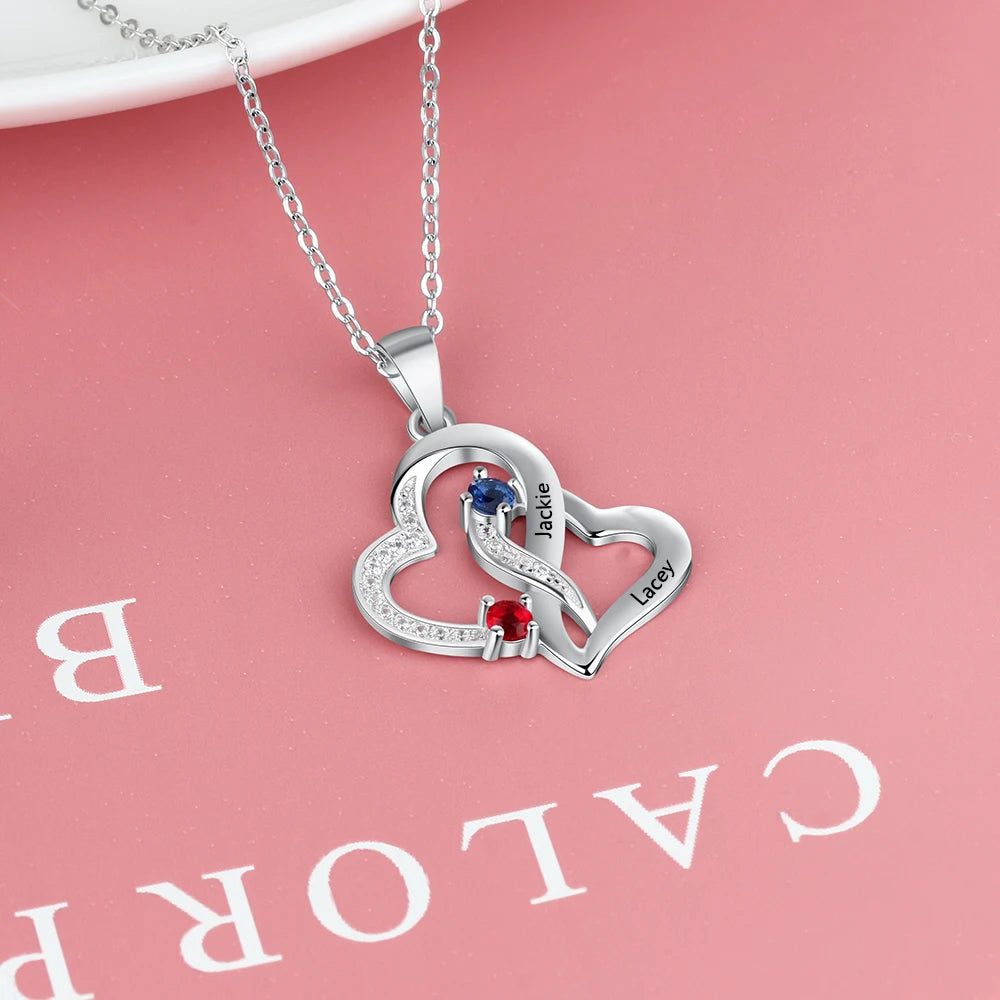 Linked Hearts Birthstone Necklace