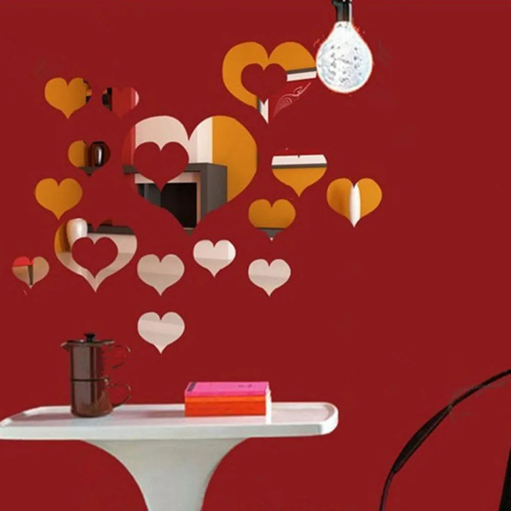 15pcs Heart-Shaped Mirror Stickers