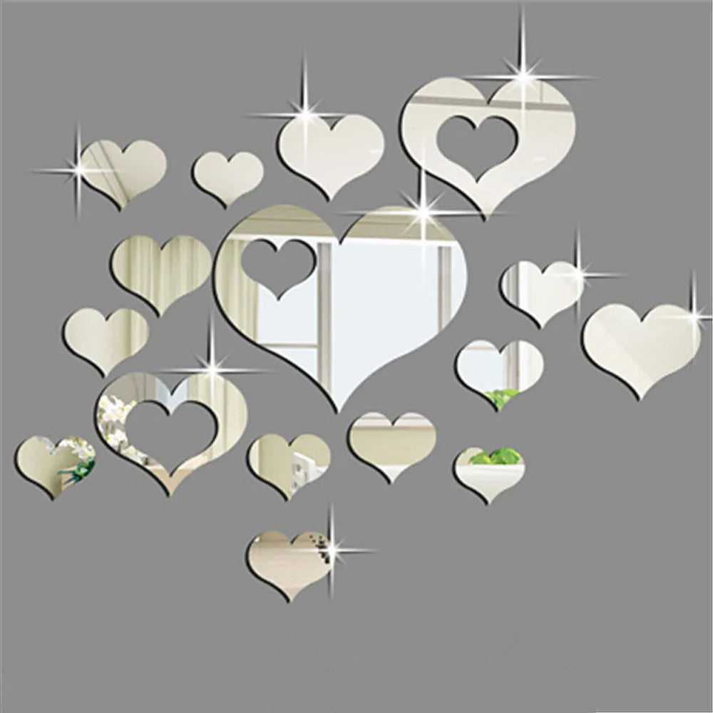 15pcs Heart-Shaped Mirror Stickers