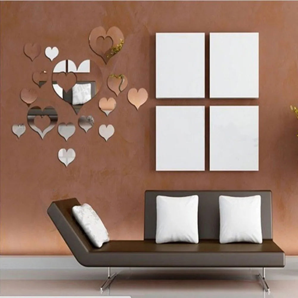 15pcs Heart-Shaped Mirror Stickers