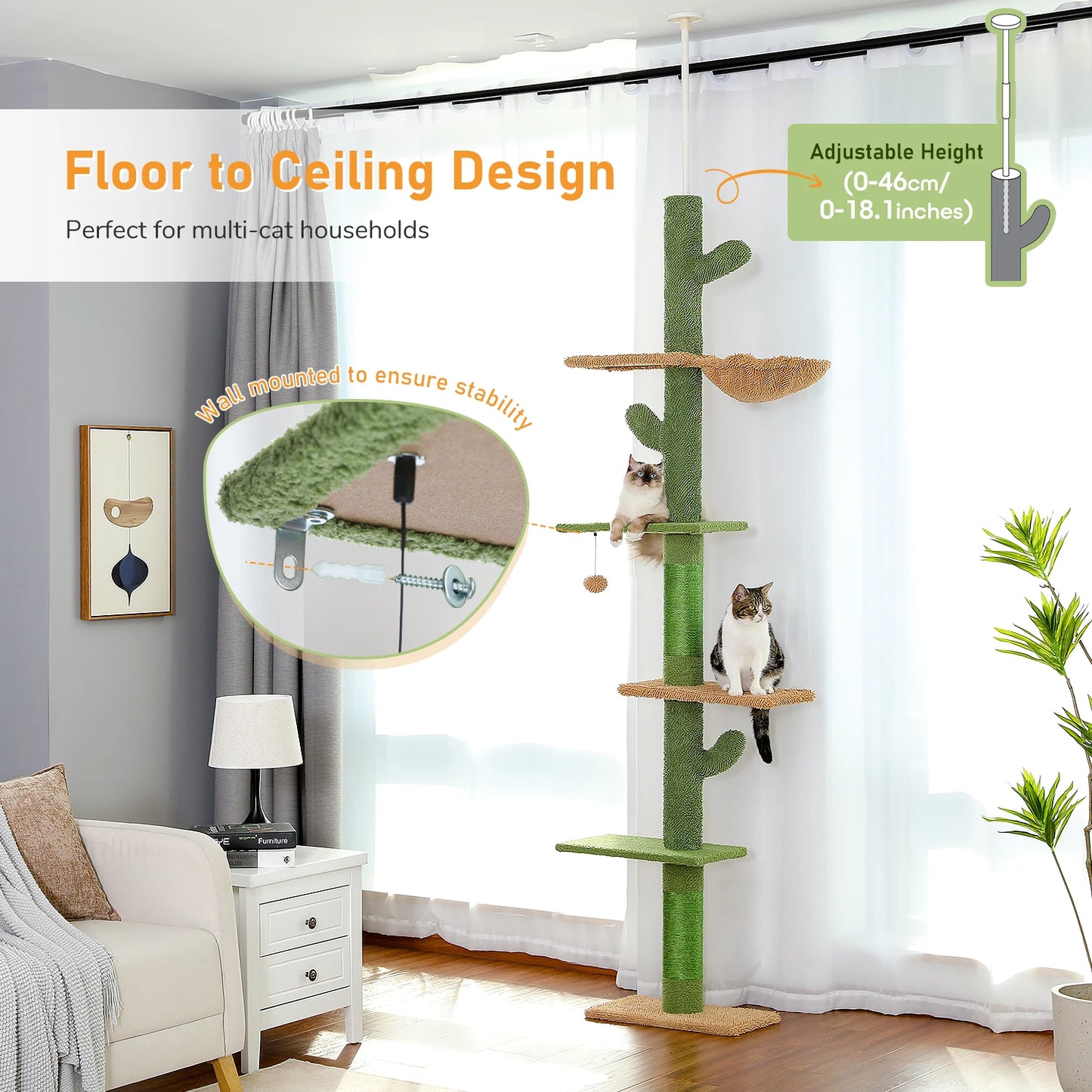 Floor to Ceiling Cactus Cat Tree