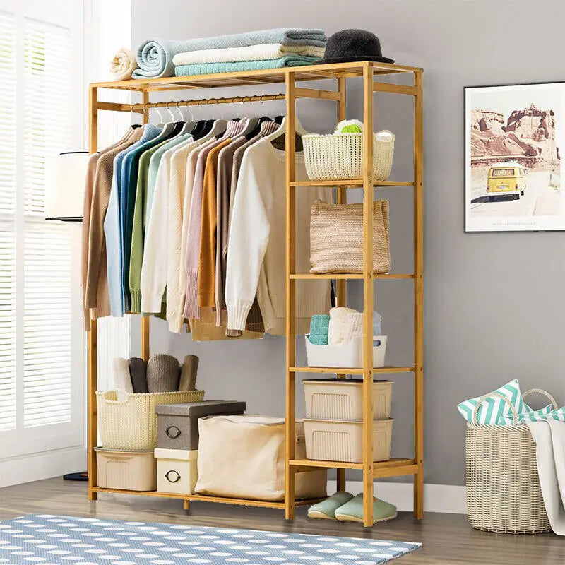 Bamboo Garment Rack with Shelves