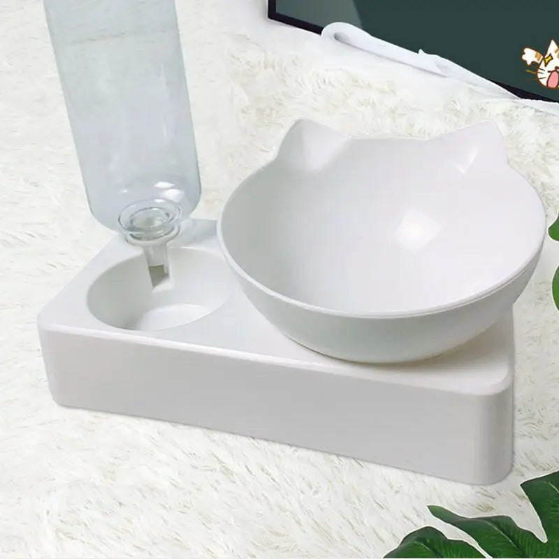 Cat Food Bowl with Automatic Water Dispenser