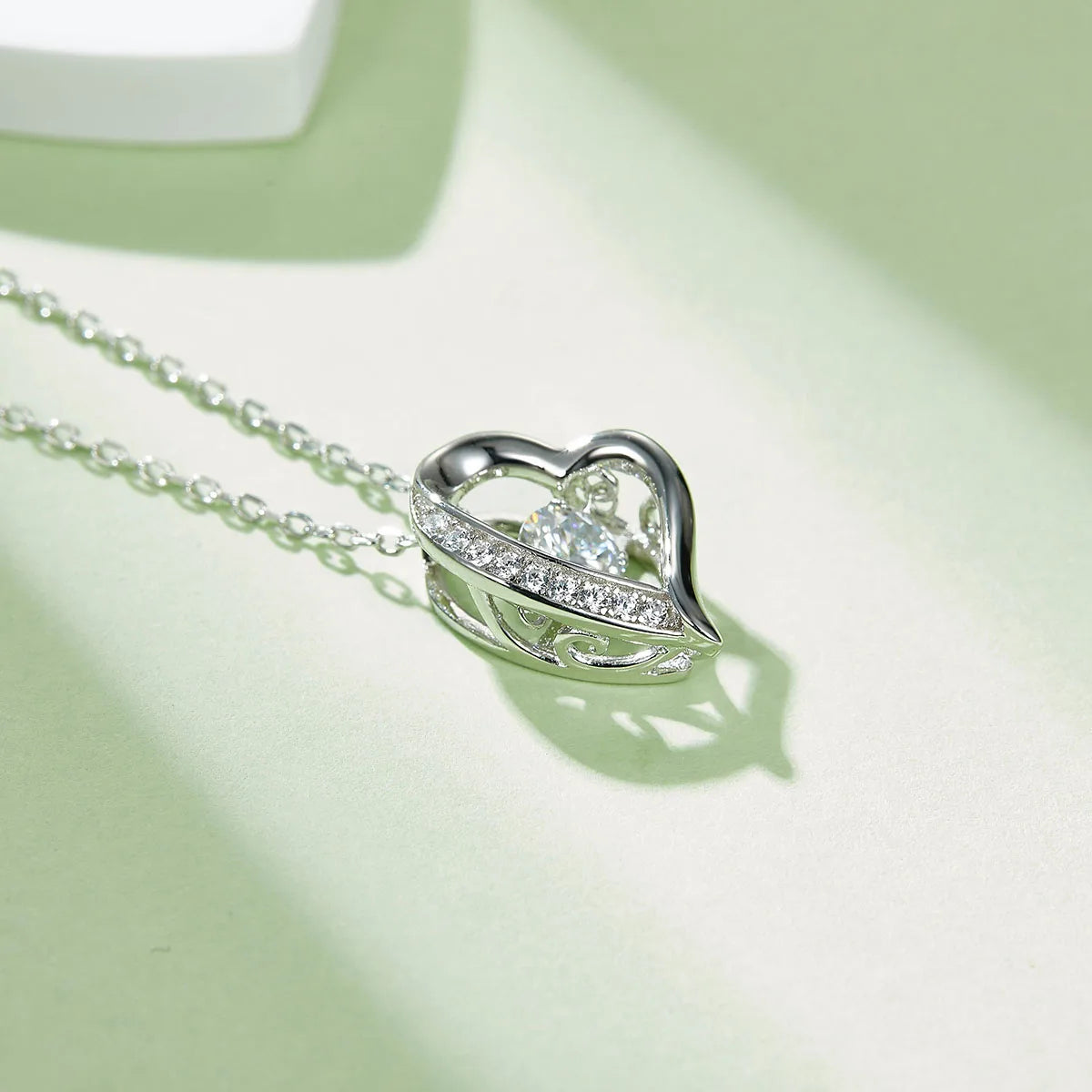 Dancing Diamond Heart Pendant Necklace