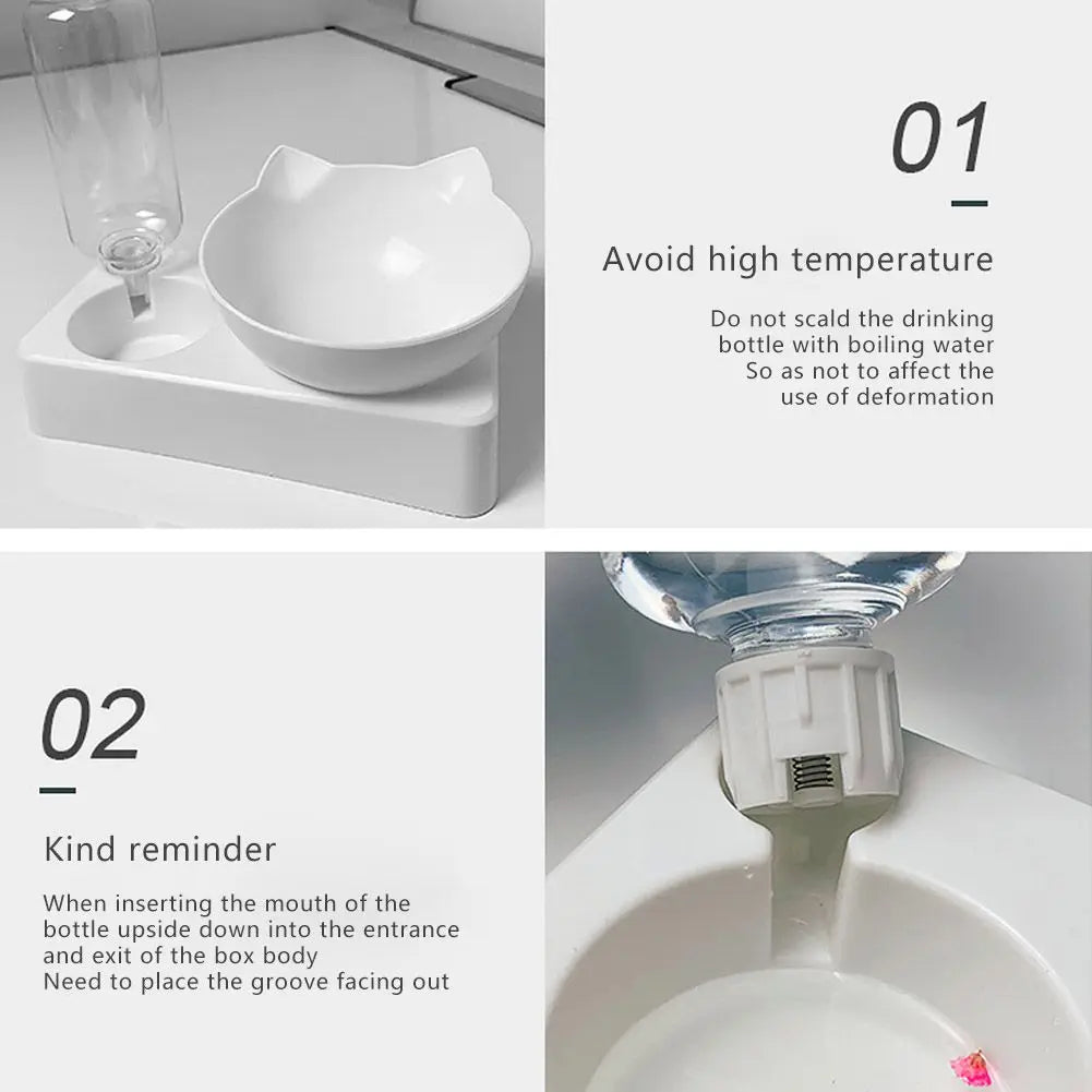 Cat Food Bowl with Automatic Water Dispenser