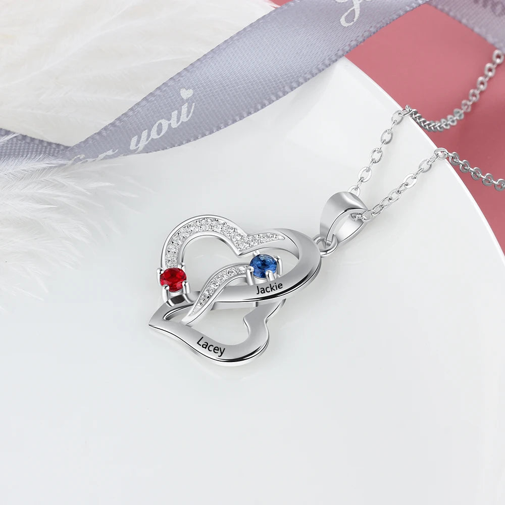Linked Hearts Birthstone Necklace