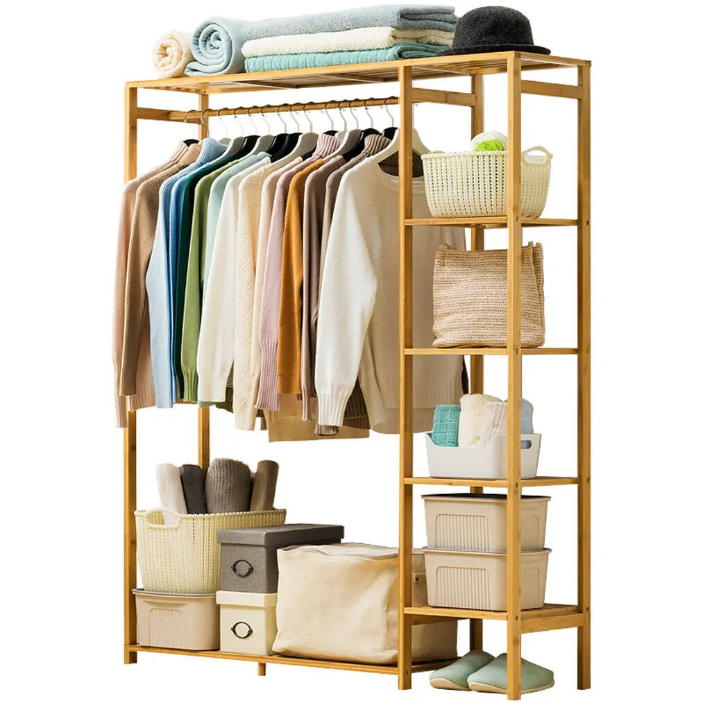 Bamboo Garment Rack with Shelves