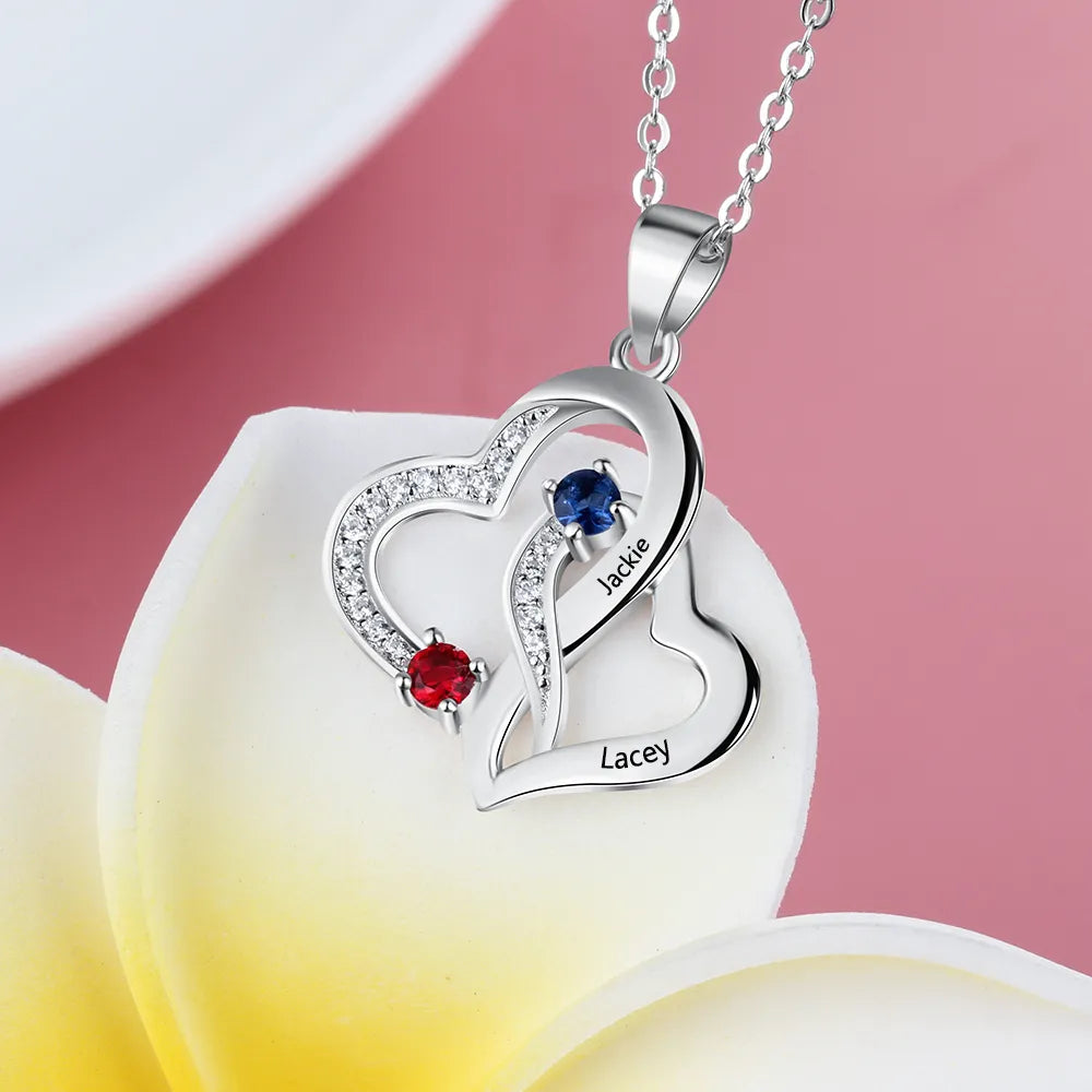 Linked Hearts Birthstone Necklace