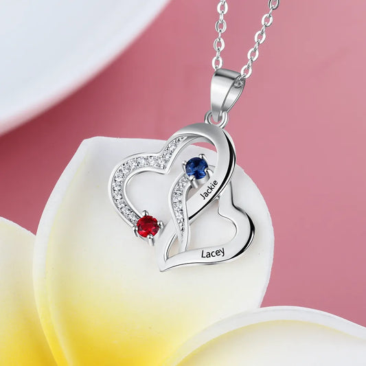 Linked Hearts Birthstone Necklace