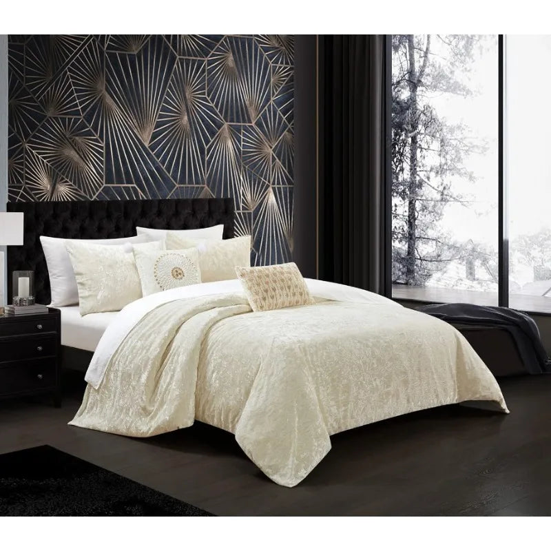 5 PCS Crushed Velvet Comforter Set