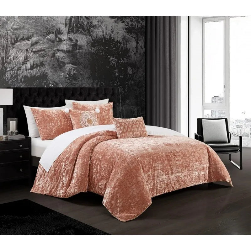 5 PCS Crushed Velvet Comforter Set