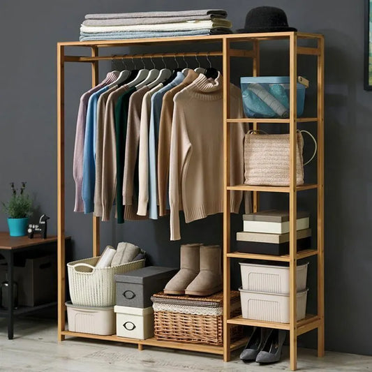 Bamboo Garment Rack with Shelves